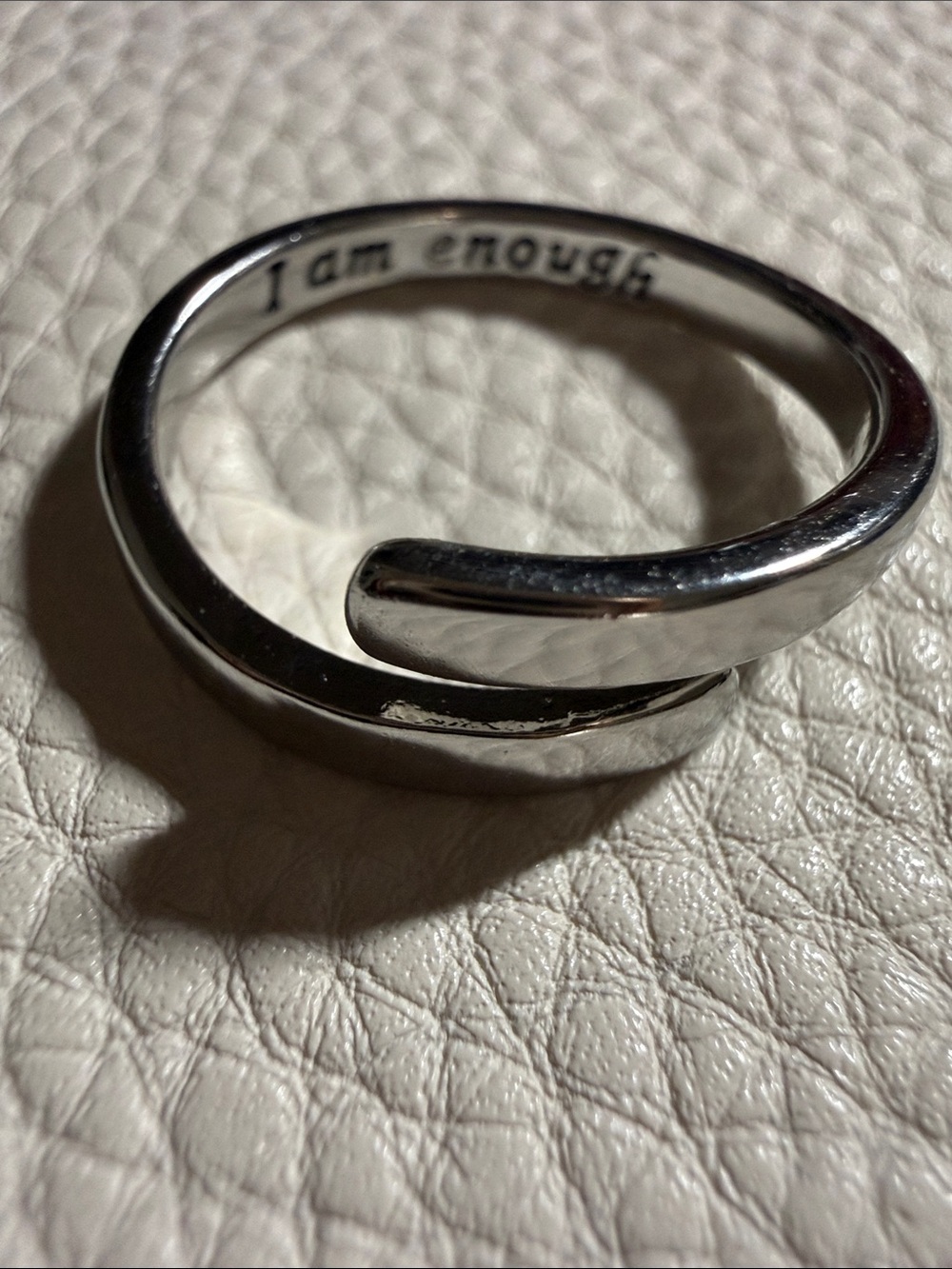 Open-Ended Double Bar Ring - Inscribed with “I am Enough” - 18K White Gold Fill